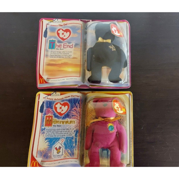 McDonald's Ty Teenie Beanie Babies RHMC Millennium 2000 + THE END SET OF 2 BEARS - Picture 1 of 6